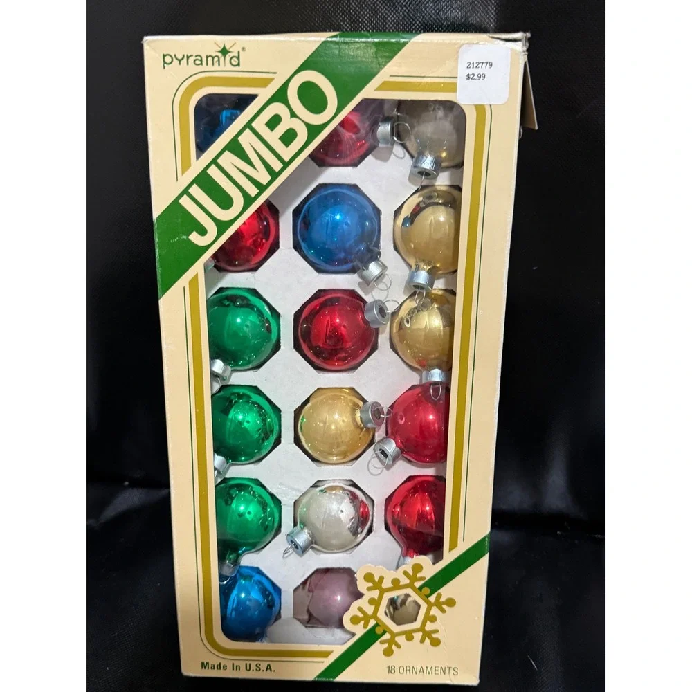 Pyramid Jumbo Christmas Ornaments Red Blue Gold Green Silver‎ 17 Piece Set
